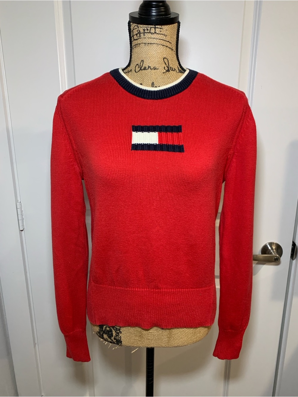 Vintage Tommy Hilfiger Flag Red Crewneck Sweater Size M